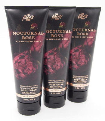 (3) Bath Body Works NOCTURNAL ROSE Men's Collection 48hr Body Cream 8oz Lot New