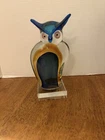 Vintage Murano Style Art Glass Owl Figurine Cobalt Blue Amber Hand Blown 8.5”