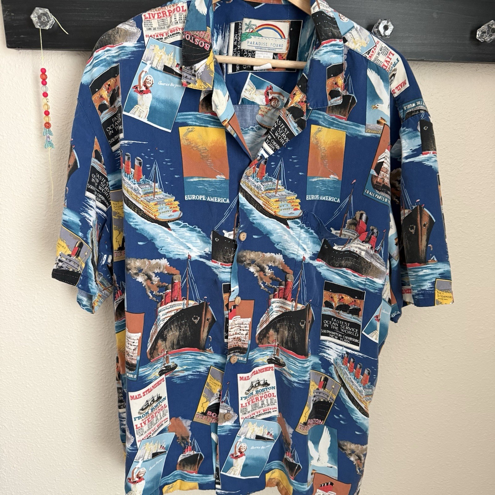 Paradise Found Hawaiian Shirt XL Button Down Short Sleeve Cruise Ship Travel