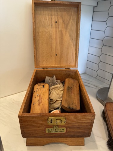 1950's Vintage Griffin Shinemaster Dovetail Wooden Shoeshine Box - Picture 3 of 7