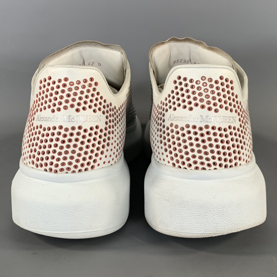 ALEXANDER MCQUEEN Size 9 White Multi Color Perforated Leather Lace Up ...