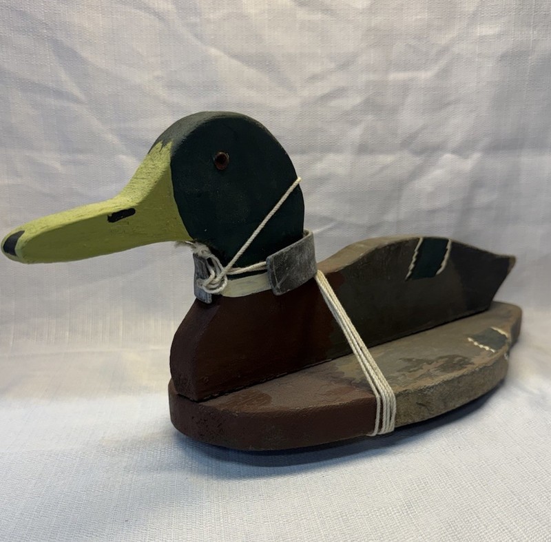 Vintage Wooden Mallard Duck Decoy With Rigging