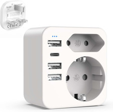 Adattatore Presa Inglese  6 In1,Carica 6 Dispositivi in ​​Parallelo,Con 3 USB E 