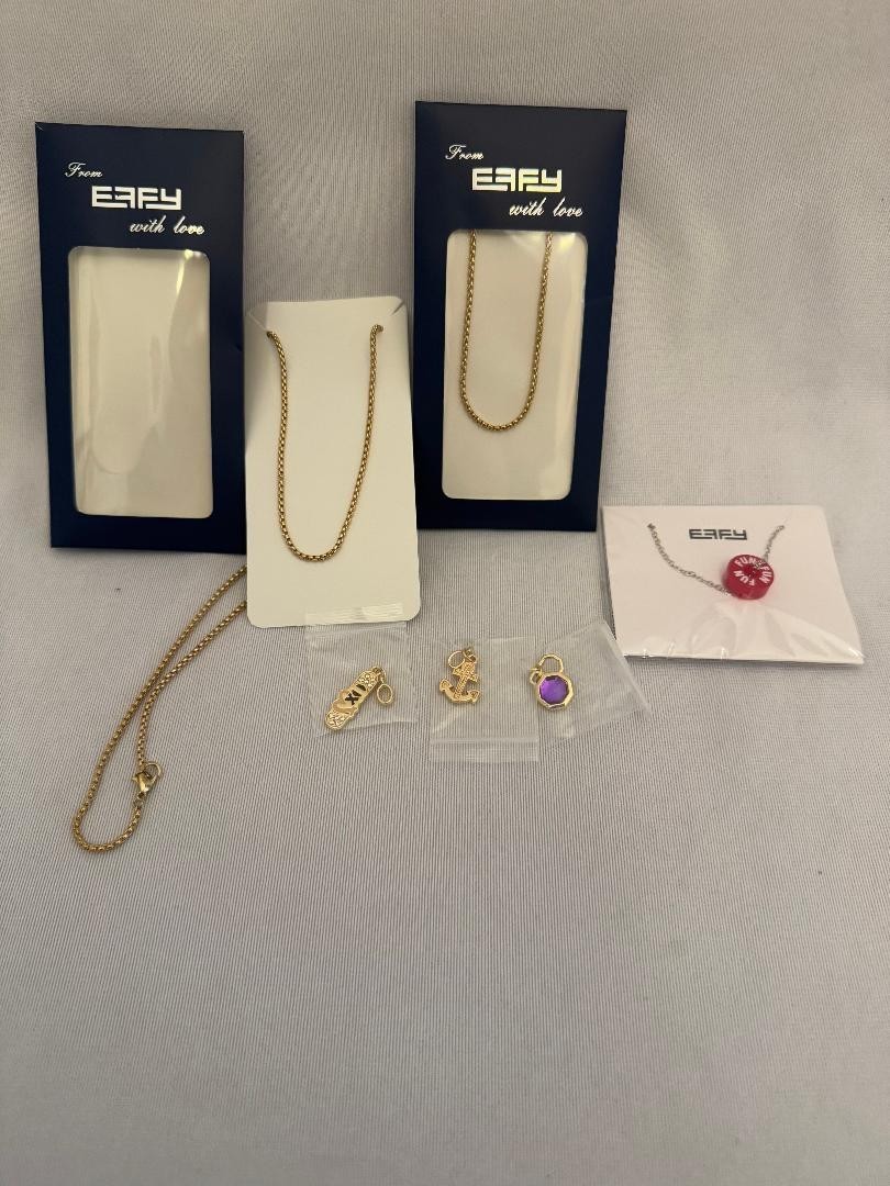 New Effy 3 Necklace Collection Celebrity Cruises Charms XO, Anchor, Purple Gem