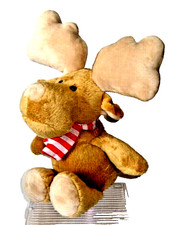 Kinder Surprise Plush Moose With Red and White Scarf Stuffed Animal Toy