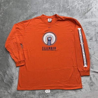 Y2K Vintage Nike Center Swoosh Illinois Chief Illiniwek Orange Longsleeve XXL