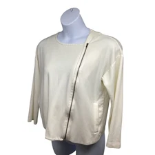 Eileen Fisher Womens Beige Zip Up Short Jacket Medium Pockets Relaxed Stretch