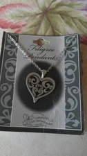 Cathedral Art Filigree Heart Pendant Necklace Silver Tone