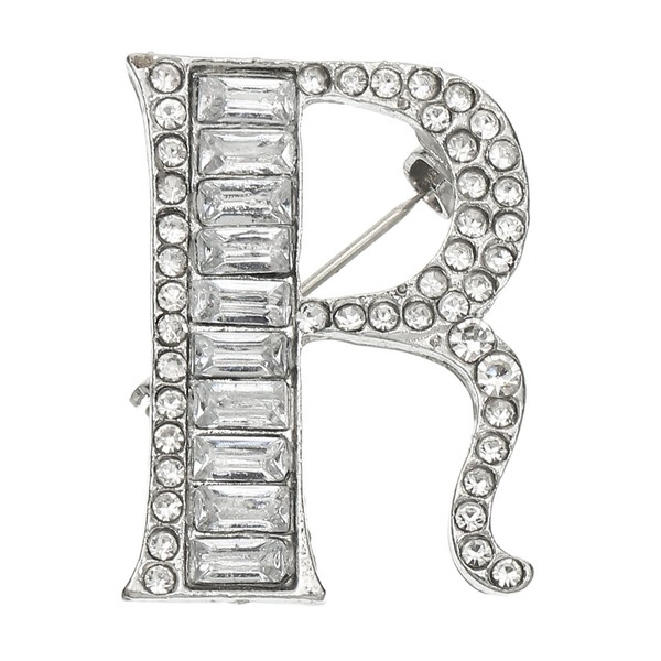 Buchstaben Anstecknadel Letter R Initiale Strassbrosche Silber-image