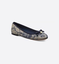 Ballerina piatta DIOR Cannage ricamata Peonia jacquard ballerina fiocco denim $1000