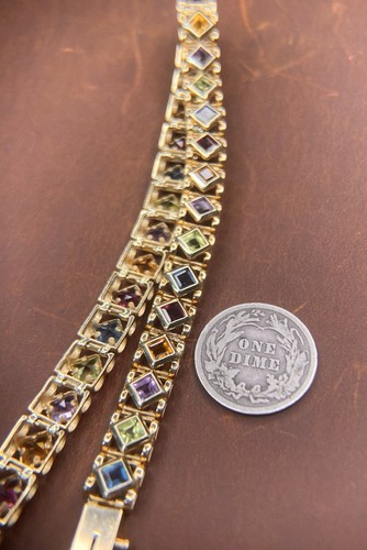 Vintage Signed Mexican Imperial Gold Co. 14kt Yellow Gold Multi-Colored Bracelet - Picture 3 of 7