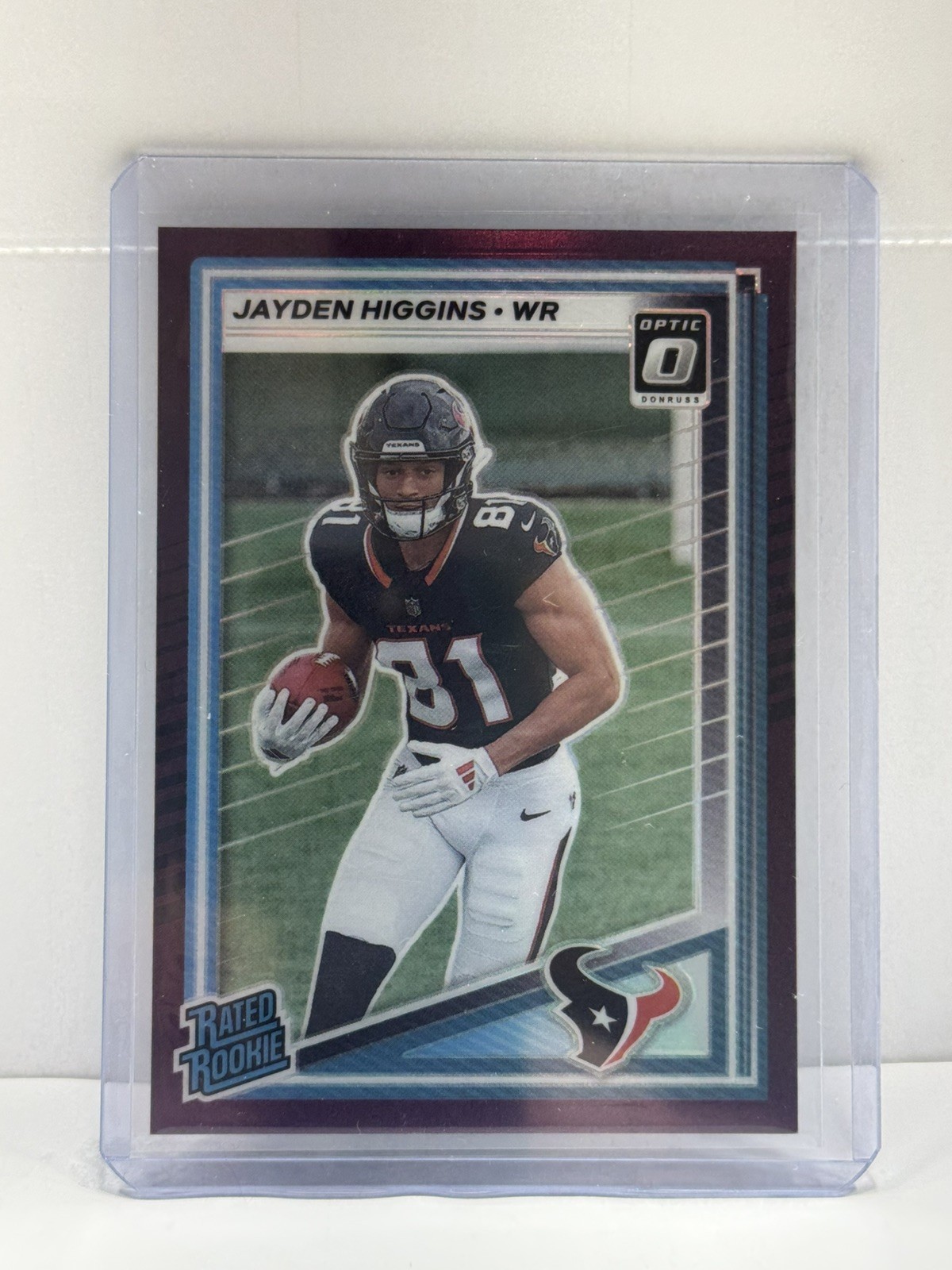 2025 Donruss Purple Press Proof Rated Rookie Jayden Higgins Houston Texans