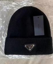 PRADA Milano Beanie Knitted Hat One Size Black Wool Unisex