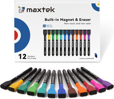 Magnetic Whiteboard Markers - 12 Count Colorful Fine Tip Dry Erase Markers with