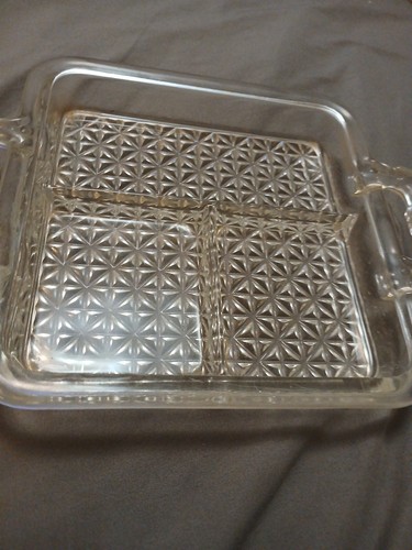 Schweres Vintage Relish Vertiefung Glas Quadratisch Gerippt Tablett mit Griffen 9 1/2" - Bild 8 von 24