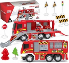 Large Fire Truck Toy with Light Sound Water Cannon Slide  Accessories 
