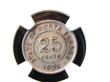 British North Borneo 1929-H 25 Cents Graded NGC AU 55 Silver Coin Heaton Mint