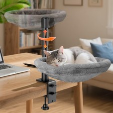 Cat Desk Bed, Cat Hammock for Home Office, 360 Rotating  Adjustable Shelf, R...