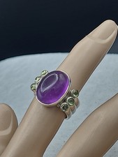 Triple Band Sterling Silver Amethyst  Peridot Ring Size 6