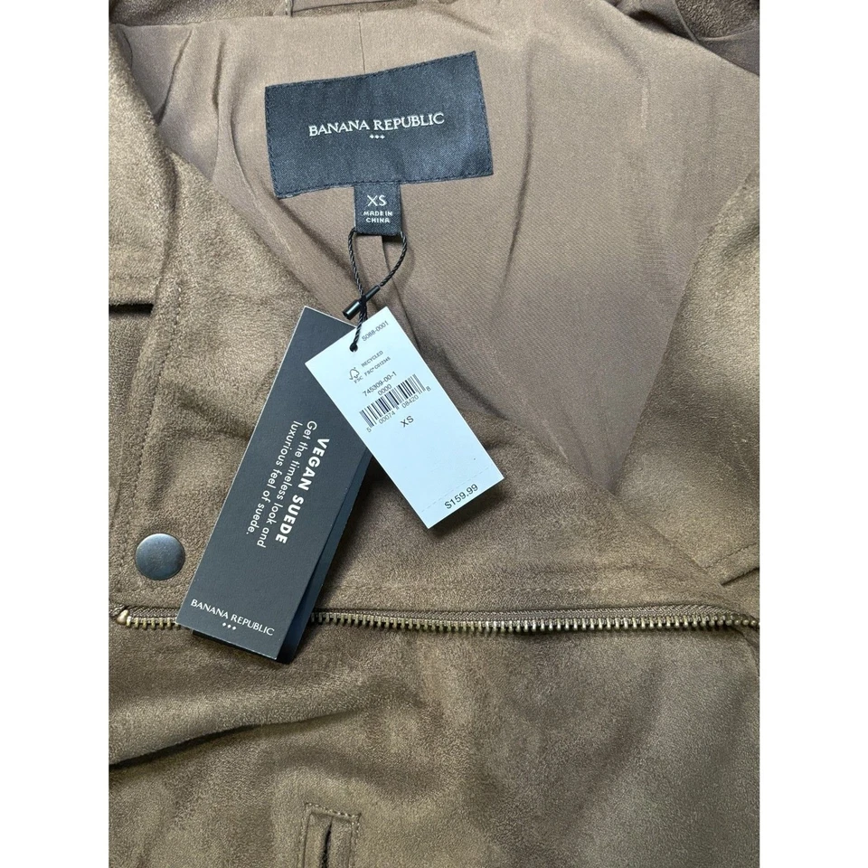 Chaqueta de motociclista Banana Republic de gamuza vegana XS marrón imitación gamuza cremallera nueva con etiquetas Foto 2 de 4