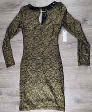 Bisou Bisou Women's 8 Black Gold Lace Dress Cocktail Party Bodycon Y2K Prom