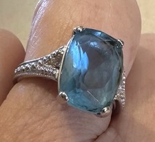 Vintage Silver Tone Blue Topaz Cushion Cut Faceted Statement Ring