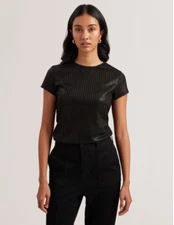 TED BAKER KATRINO Ribbed Metallic Fitted T-Shirt MSRP$115 SOFT + DRESS