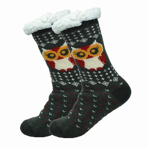 Für Winter rutschfeste flauschige Sherpa Fleece Kissen Grip Haus Slipper Socken Eule Posten - Bild 13 von 21
