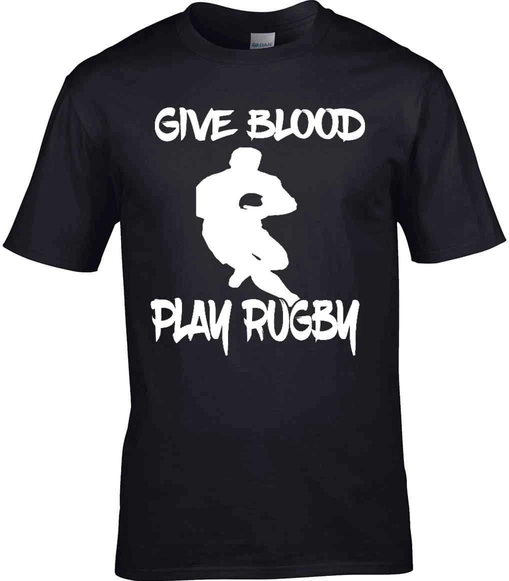 T-shirt Humour Rugby "Give Blood Play Rugby" - Neuf Sans étiquettes, Marque Fruit Of The Loom