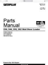 CAT Caterpillar 235 246 252 262 Skid Steer Loader Parts Catalog Manual PDF USB