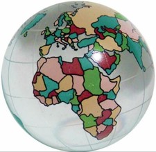 60mm World Map Earth Globe Marble w Colored Land Masses Glass Stand 2.3" Orb