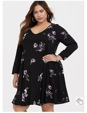 Torrid Dress Floral black Challis trapeze dress size 0