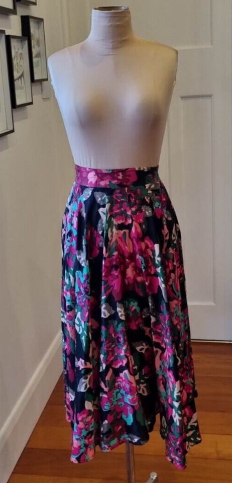 Sera Lilly size 8 Black, Pink, Purple & Green floral silk full circle skirt