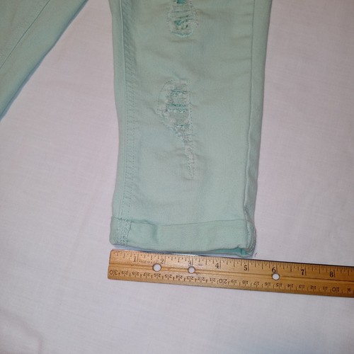 Imperial Star Girls Denim Capri Jeans Size 10 Light Teal Cuffs Distressed, EUC - Picture 7 of 14