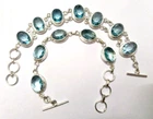 Aquamarine Gemstone Handmade 2 Bracelet 925 Sterling Silver Jewelry Size 7-8"
