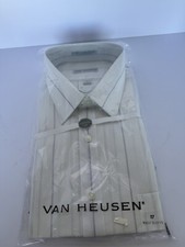VAN HEUSEN WHITE W/STRIPES SHORT SLEEVE SHIRT, SZ 17, SPECIAL LONGER TAIL, NEW