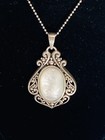Sally C Sterling Silver SX 925 Mother of Pearl Scroll Pendant Necklace 20”