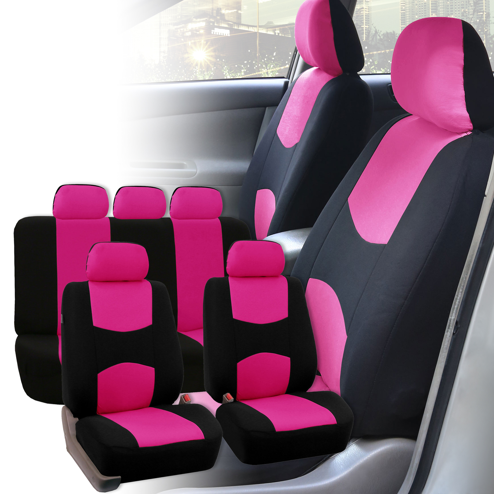 FH Group Seat Covers for Car Truck SUV Van Universal Fitment - Pink/Black