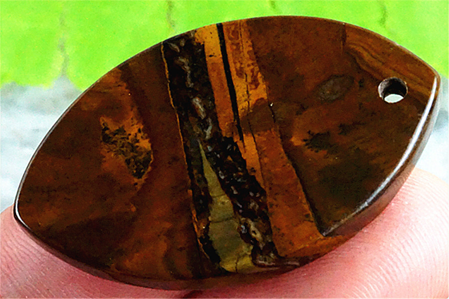 T25567 35x21x4mm Natural Coffee/yellow Scenic Dendritic Jasper Marquise Pendant