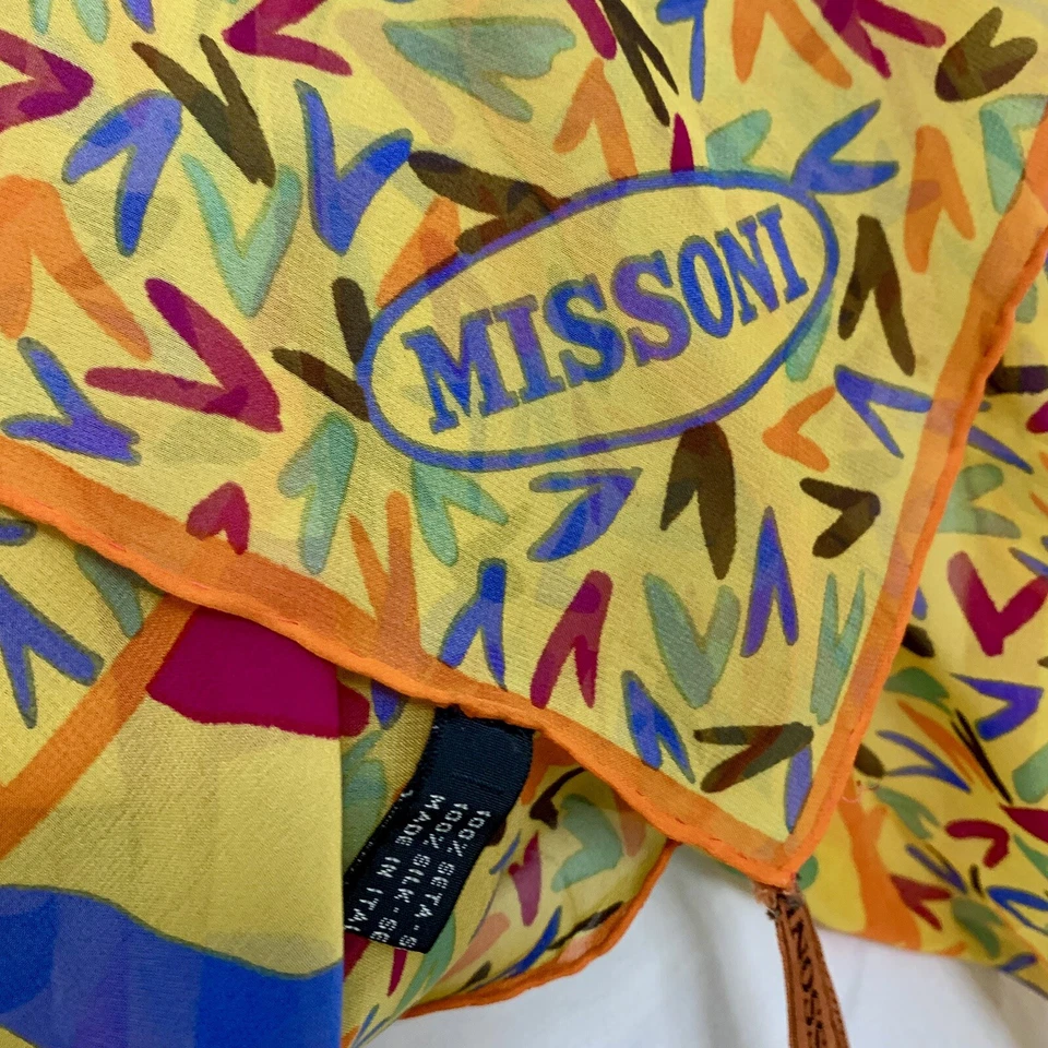 Lenço de seda Missoni 36x34" listrado Itália multicolorido envoltório de designer de luxo #A100 - Imagem 2 de 4