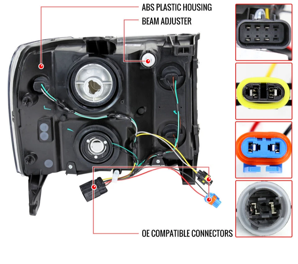 Farol estilo St 07-14 GMC Sierra 15001500HD 2500HD 3500HD contorno de LED C preto - Imagem 3 de 4