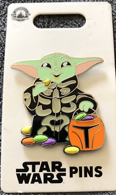 Disney Parks Star Wars Halloween Skeleton Grogu Glow In The Dark Pin