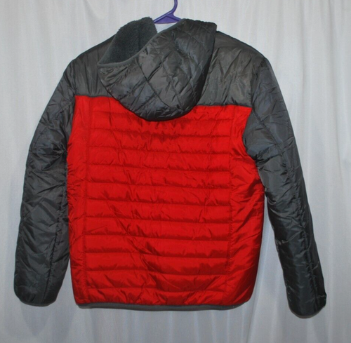 Eddie Bauer Jacket Youth Boys Large Reversible Hooded Red Grey Plush - Picture 4 of 14