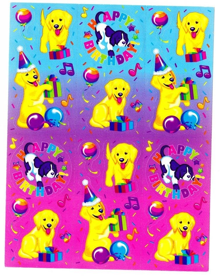 犬の誕生日シールシート Lisa Frank - HAPPY BIRTHDAY DOGS Complete Authentic Vintage