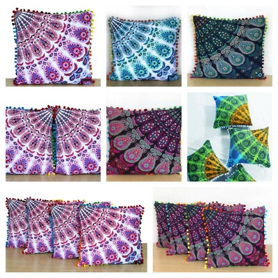 Baumwolle Mandala Bommel Kissenbezüge Kissenhülle Bohemian Boho Kissen 16x16in
