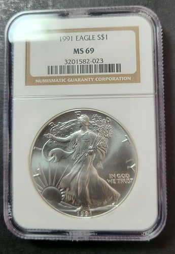 1991 American Silver Eagle NGC MS69 1 oz .999 Silver