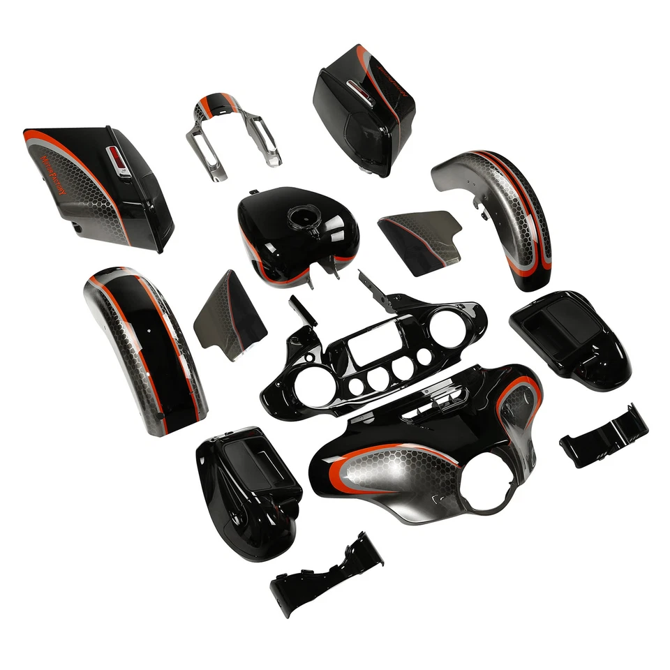 Carenado carrocería para Harley Street Glide 14-24 negro nido de abeja desvanecido cromo personalizado Foto 2 de 4