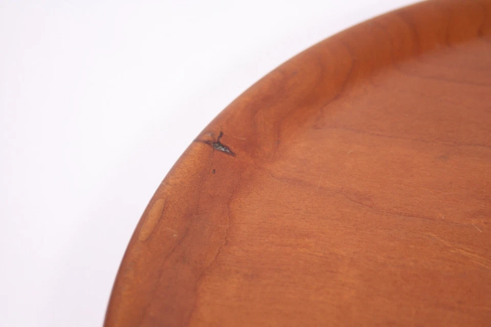 Hand Turned 10” Vtg Genuine Cherry Wood Art Studio Plate Platter Serving Charger - Image 4 of 4