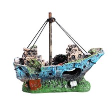 1PC Resin Fishing Boat Aquarium Ornament Plastic Decoration Plant for Fish Tank