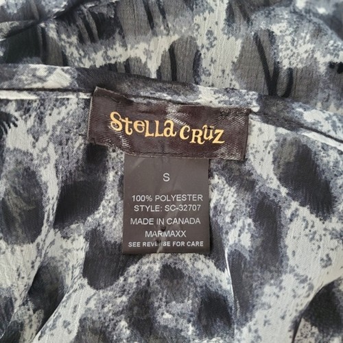Stella Cruz Women Small Animal Print Fringe Beach Coverup Kimono Black White - Picture 8 of 10